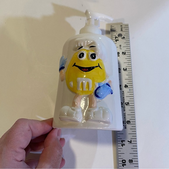 Yellow M&Ms brand soap dispenser NWT 6” high, cap is press on, fits snug ceramic - Picture 2 of 5